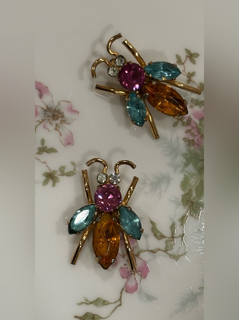 Vintage Coro Rhinestone Brooches - Pink, Teal & Amber